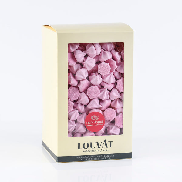 Meringues striées saveur framboise  dans boite