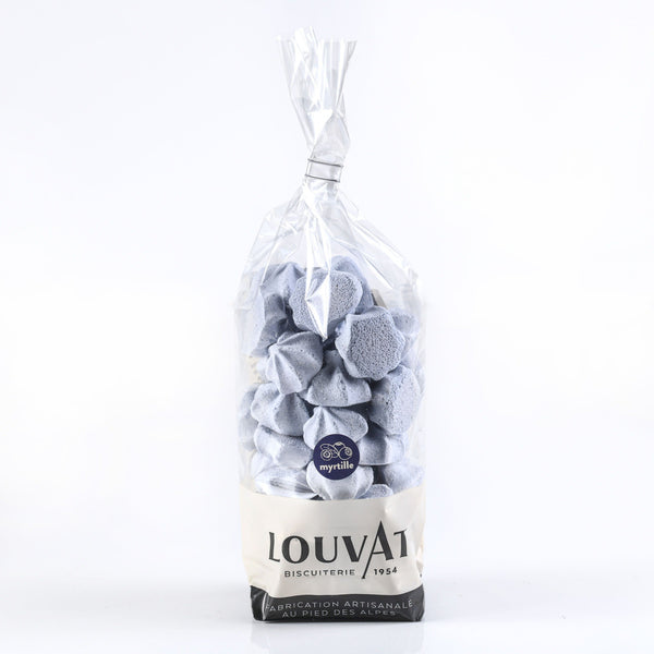 Meringues striées saveur myrtille / chez biscuiterie Louvat